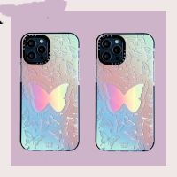 Casetify เคสโทรศัพท์มือถือ ซิลิโคนนิ่ม TPU ไล่โทนสีรุ้ง รูปผีเสื้อ โฮโลแกรม สําหรับ  15 14 11 15 Pro 12 13 Pro Max