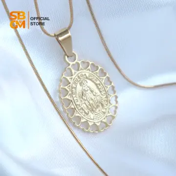 Sterling Silver Virgen Mary large Crystal Pave necklace with yellow ro –  Modernish Jewelry
