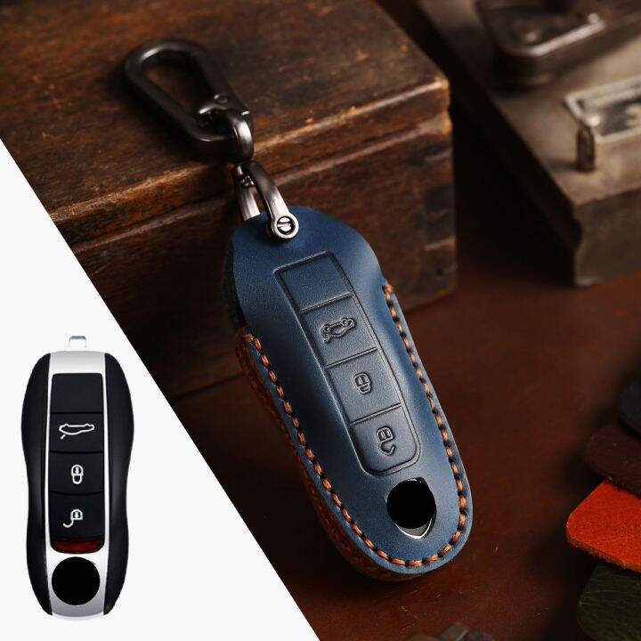 luxury-leather-key-case-cover-fob-protect-car-accessories-for-porsche-cayenne-718-958-panamera-911-macan-keychain-holder-keyring