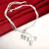 Charm 925 Sterling Silver Bracelets necklace earring Jewelry set for Women Fashion Party Gift Girl student tassels hanging beads