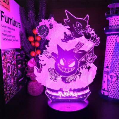 Pokemon Gengar Haunter Gastly 3D Illusion Nightlights Anime Lamp Takara Tomy Visual Lighting Lampara Led For Christmas Gift