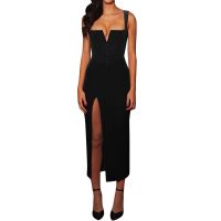 ZZOOI 2023 New Spring Dress Fashion Womens Sexy Simple Bodycon Waist Slit Slip Evening Dress Party Slim Lace Cocktail Dress