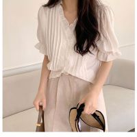 ☫ 49307 Elegant Ruffled Pleated Short Sleeve Shirt