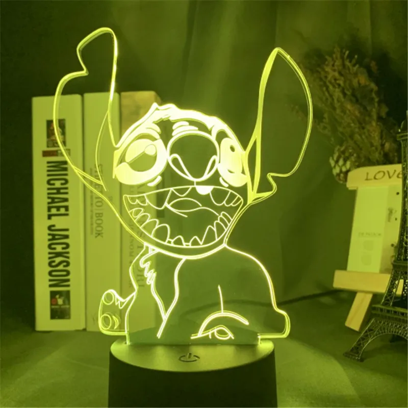 3D Cartoon Stitch Night Light 7 Colour Change LED Desk Lamp Touch