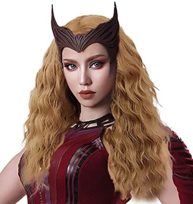 Wanda Vision Long Wavy Cosplay Wig Scarlet Witch Heat Resistant Synthetic Hair Perucas Cosplay Wigs + Mask + Free Wig Cap