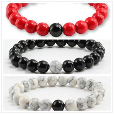 3pcs Bracelet Set For Both Men And Women Simple Style 8mm White Red Turquoise Black Frosted Stone Hand Beaded Bracelet