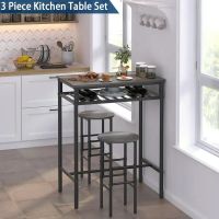 Piece Bar Table Set  Pub Table Counter Height Dining Set Breakfast Bar Table and 2 Stools with Storage Rack for Kitchen Home  Bl Edge Corner Guards