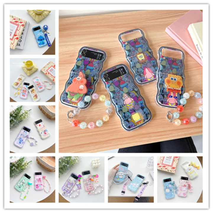 Cute Phone Case Cover for Samsung Z Flip 5,Wave Shape Frame Design Soft TPU  Case with Strap Lanyard Bracelet Case Shockproof Compatible with Samsung Z