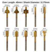 10ชิ้นชุดหัวมีดโรตารี Hss เคลือบไทเทเนียม1/8 "Rr10a สลักขัดเงาแกะสลักโลหะเจาะก้านสำหรับงานไม้