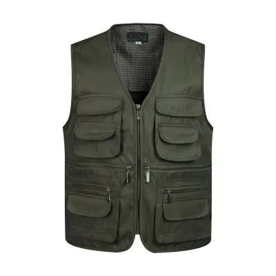 2021 Men Multi-Pocket Classic Waistcoat Male Sleeveless Unloading Solid Coat Work Vest Photographer Tactical Mesh Vest Jacket