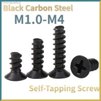 ❃▤∋ 50- 500pcst Black Carbon Steel Mini Screw Cross Recessed Countersunk Head Self-tapping Screw M1 M1.2 M2 M2.3 M2.6 M3 M4