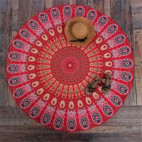 【YF】 Round Hippie Mandala Peacock Flower Indian Tapestry Wall Hanging Bohemian Beach Towel Polyester Thin Blanket Yoga Shawl Mat 150x