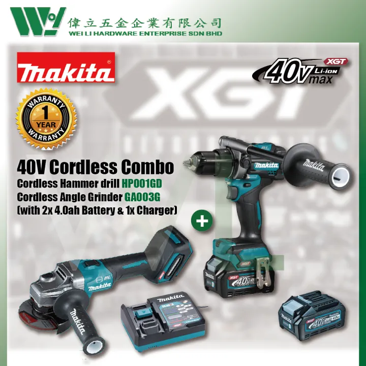 Makita 40V Combo set Cordless Hammer drill + Angle Grinder HP001 + GA003G / heavy duty mesin