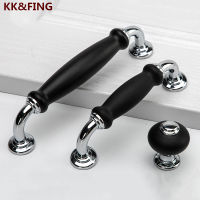 KK&amp;FING Black Chrome Ceramics Handles Zinc Alloy Wardrobe Cabinet handles Drawer Knobs Kitchen Bedroom Black Cabinet Hardware