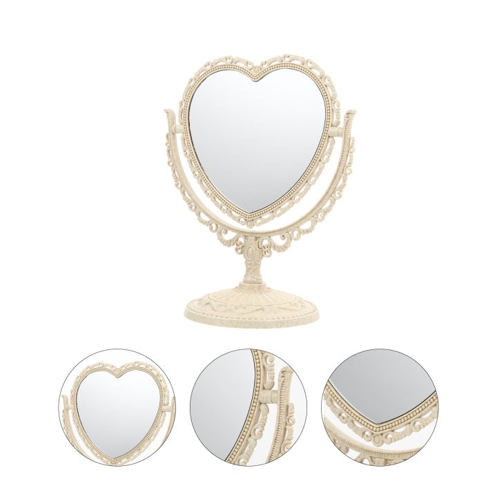 กระจกแต่งหน้าวินเทจรูปหัวใจตั้งโต๊ะโต๊ะทำงานที่เป็นรูปร่างตั้งโต๊ะแบบตั้งโต๊ะตั้งโต๊ะ