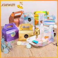 XUEWAN 10pcs ทองสีทอง กล่องบรรจุภัณฑ์เลเซอร์เค้ก ดีไอวาย เงินสีเงิน กล่องบรรจุเค้ก แบบพกพาได้ 11.5x8x 6ซม./16.5x9x8cm กล่องกระดาษคราฟท์ คริสต์มาสวันเกิดงานแต่งงาน