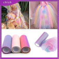 CHIZH 10หลา ผ้างานฝีมือ สีไล่ระดับสี กากเพชรสีรุ้ง ม้วน Tutu Tulle นุ่มนุ่มๆ ชุดคลุมศีรษะ ผ้าโปร่งสีรุ้ง ดีไอวาย