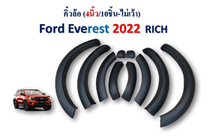 คิ้วล้อ4นิ้ว Everest 2022-2023 10ชิ้น ไม่เว้าเซ็นเซอร์ สีดำด้าน
