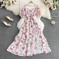 Summer Sweet Square Neck Floral Dress for ashion Casual Large Swing A-line Dresses