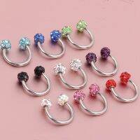 Czech Drill Ear Studs Horseshoe Hoop Ring Nose Clip Double Crystal Ball Septums Piercing Jewelry CBR Ring Nose Piercing Ring Ear Body jewellery