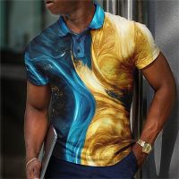 【CC】✚  Luxury MenS Polo 3d Gradient Ink Printing Loose Oversized Shirt Short Sleeved Street Tees Men Clothing