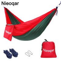 ultralight 1-2 person hammocks outdoor camping traveling hiking sleeping bed picnic swing tent single tent Red green 230x90CM