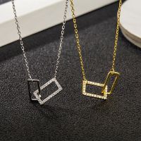 S925 Sterling Silver Necklace Pendant Rectangular Clavicle Chain Geometric Pattern Women 39;S Birthday Gift