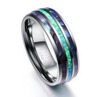 Nuncad 8MM Wide Polished Abalone Shell Tungsten Carbide Rings Dome Triple Grooved Opal Tungsten Steel Ring Never Fade T082R