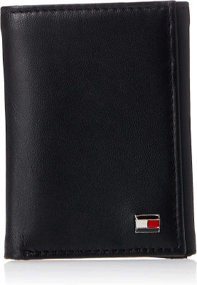 Tommy Hilfiger Mens Genuine Leather Trifold Wallet With ID Window, Credit Card Pockets One Size Oxford Black Non RFID