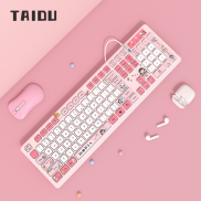 TAIDU Silent Keyboard Girls Office Chocolate Cute Notebook Wired Keyboard