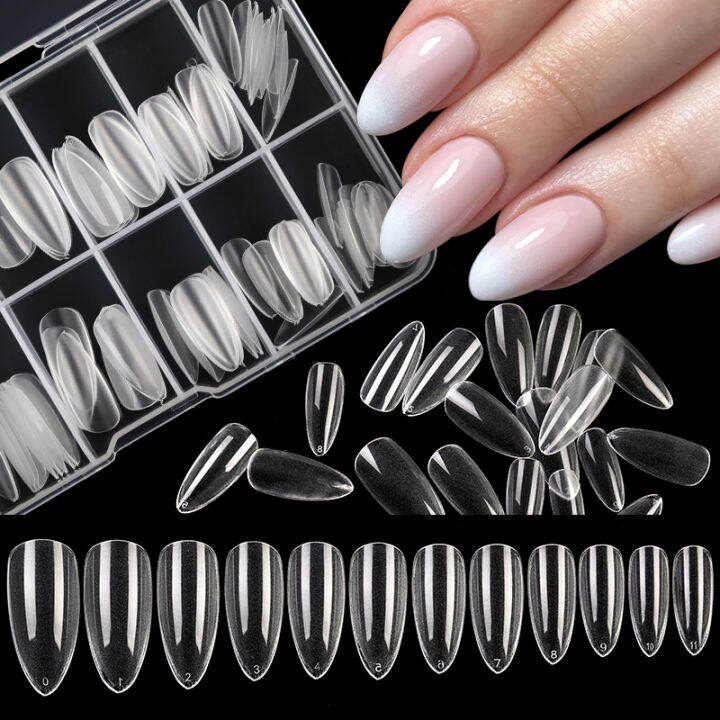 LILYCUTE 1 Box Full Cover False Nail Tips White Clear For Gel Nails
