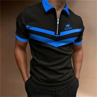 Mens Tops Polo Golf Mens King Print T Shirt High Quality Turndown Short Sleeve Zipper Pullover Original Golf Wear Men Clothing