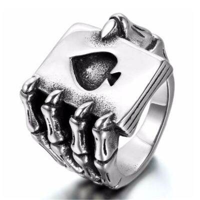 Vintage Silver Color Men Rings Gothic Punk Skull Claw Poker Index Finger Rings Nightclub Male Jewelry Accessories