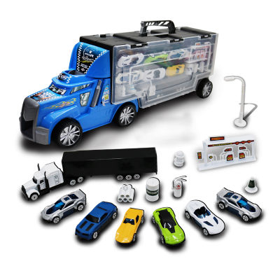 โฟว์ดีโมเดล ชุดของเล่นรถบรรทุกโมเดลรถ+อุปกรณ์จราจร ของเล่นพลาสติก 4D Model Truck + Mini Car (MM556)