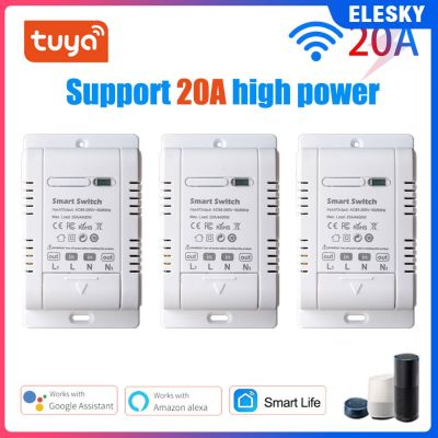 Elesky Tuya 20A Smart Home Wireless Wifi Switch Smart Switch Timer Smart Life Voice Control DIY Automation Modules With Power Monitoring Overload Protection Switch Work For Alexa Goog Le Home