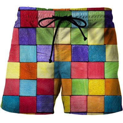 Colorful Square Lattice 3D Print Beach Shorts Men Women Kid Fashion Cool Short Pants Summer Casual Sport Ice Shorts Swim Trunks
