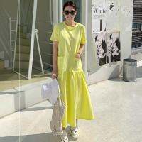 2021[EWQ] Korean Summer New Fashion Elegant Casual Home Personality Big Size Solid Color Over-the-knee Ruffles Robe Dress 21 16F1146