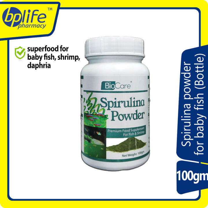 100g Biocare spirulina powder bottle for baby fish, betta fry, guppy