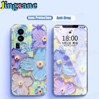 Jingsanc ปลอกซิลิโคนสำหรับ OPPO Reno 10 Pro Plus/ Reno 10 Pro + 5G เคสโทรศัพท์แสงสีฟ้าประกายน้ำมันภาพวาดสีม่วงดอกไม้บางพิเศษ TPU นิ่มแฟชั่นเรียบง่ายรวมทุกอย่าง A27-1ฝาปิดด้านหลังเลนส์