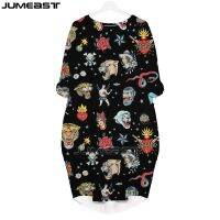 Jumeast Women‘s Clothing 3D Print Y2k Style Cartoon Summer Batwing Pocket Dress Hip Hop Streetwear Pullover Skirt Nightdress