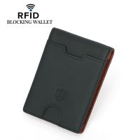 Men Credit Card Holder Wallet 2023 Slim Leather Wallets ID Card Case Purse Portable Bifold Clamp Metal RFID Money Clip Purses Card Holders