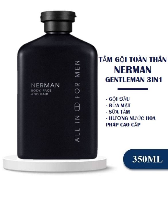 Sữa Tắm NERMAN Gentleman 3 in 1 350ml Hương Nước Hoa Cao Cấp Chăm Sóc Cơ  Thể Tắm Gội Rửa Mặt NERMAN Gentleman 3 in 1 Top To Toes Body Wash 350ml |  
