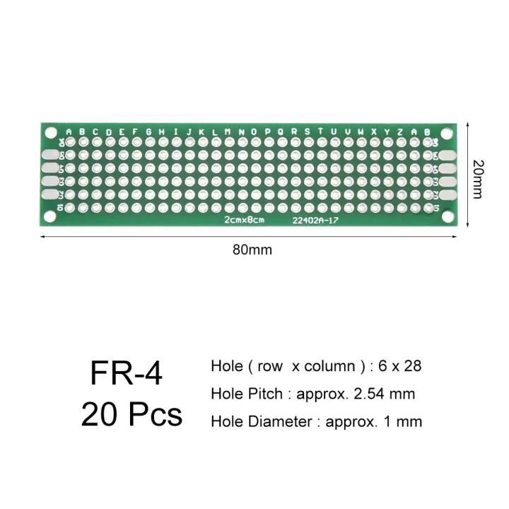 good-quality-quan59258258-uxcell-แผงวงจรพิมพ์ลายอเนกประสงค์สำหรับงานบัดกรีแบบ-diy-20ชิ้น2x-8cm-ด้านคู่