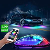 90*120ซม. รถ Underglow Neon ไฟ LED Strip รีโมท App ควบคุม RGB ภายนอกอัตโนมัติ Underbody ตกแต่ง Ambient บรรยากาศโคมไฟ