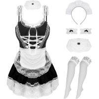 paloli Maid Cosplay Costume For Women, Classic Japanese Anime Dress With Lace Apron And Stocking Set. LAGC