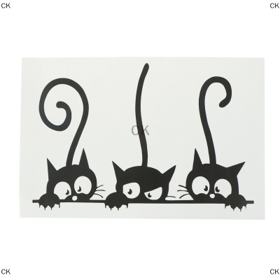 CK สติกเกอร์ผนังแมวสีดำ3ชิ้น Art decal ภาพจิตรกรรมฝาผนัง DIY KIDS ห้องนอนตกแต่ง