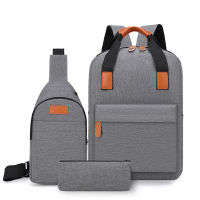 New 3pcsset Mens Backpack USB Business Computer Backpack Large Capacity Travel Leisure Bag Diagonal Chest Bag Zero Wallet Set