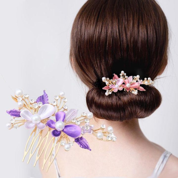 Fashion Metal Hair Comb Korean Style Lacquer Flower Insert Comb Four Color Butterfly  Hair Accessories 