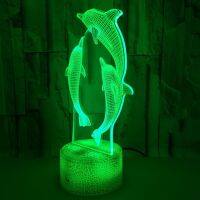 Dolphin 3D Night Lights สำหรับตกแต่งห้องรีโมทคอนลที่มีสีสันโคมไฟตั้งโต๊ะ Led Nightlight สำหรับเด็กวันเกิด Christams Gifts2023