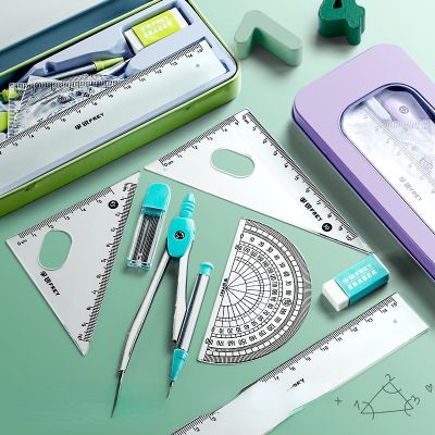 ：“{》 Purple/Green Compass Ruler 7 Pieces Learning Tools Math Drawing Set For Students